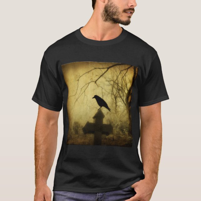 Gothic Crow On A Cross T-Shirt (Front)