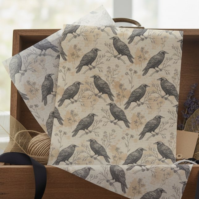 Gothic Crow Pattern Tissue Paper (Raven decoupage tissue paper)