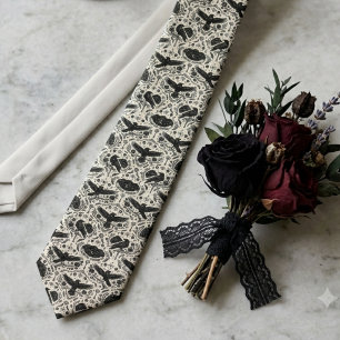 Gothic Crow Print Dark Academia Tie
