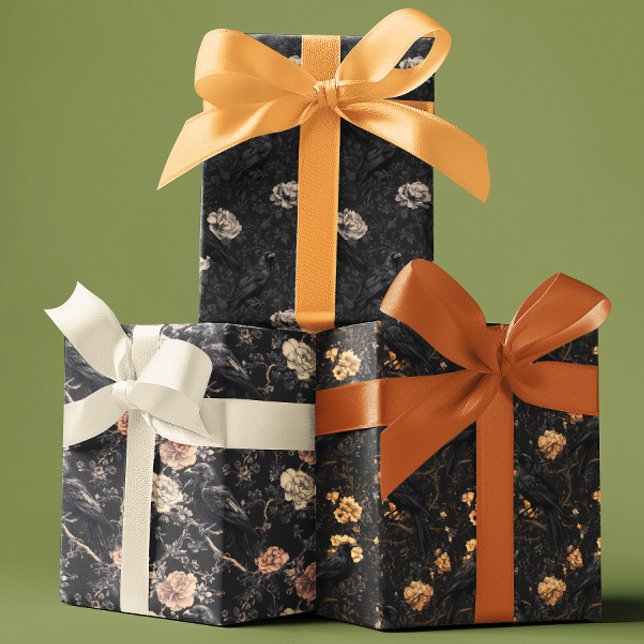 Gothic Crow Raven Floral   Wrapping Paper Sheet (Creator Uploaded)