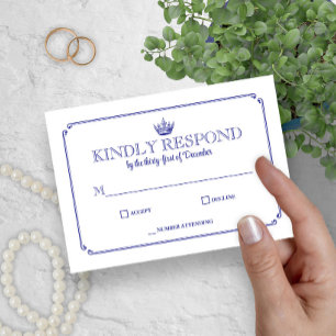 Gothic Crown Royal Blue Mediaeval or Fantasy RSVP Card