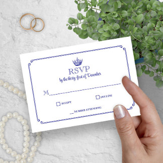 Gothic Crown Royal Blue Mediaeval or Fantasy RSVP Card