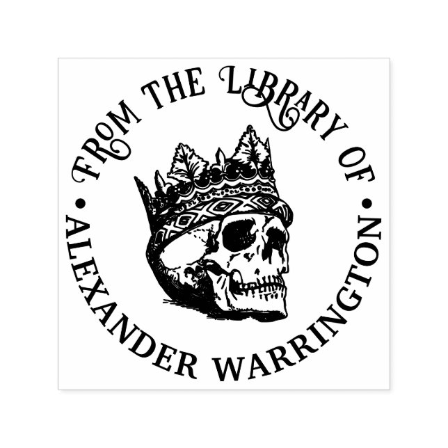Gothic Crowned Human Skull Library Book Name Self-inking Stamp (Design)