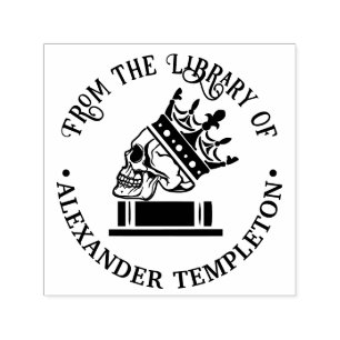 Gothic Crowned Skull on Book Library Name Self-inking Stamp