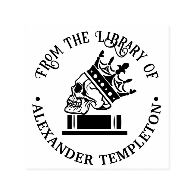 Gothic Crowned Skull on Book Library Name Self-inking Stamp (Design)