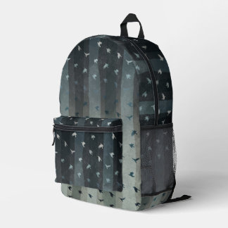 Gothic Crows Flying Silhouette Ombre Stripes Printed Backpack