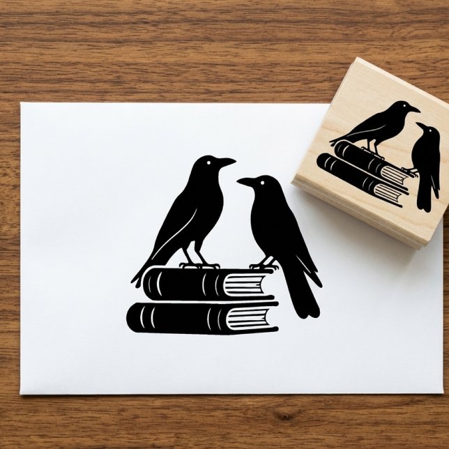 Gothic Crows Stack of Books Dark Academia Rubber Stamp (Creator Uploaded)
