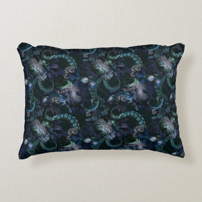 Gothic Cthulhu Turquoise Tentacle With Flowers Decorative Cushion (Front)