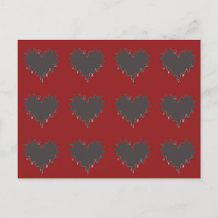 Gothic Curly Edge Black Hearts on Red Postcard