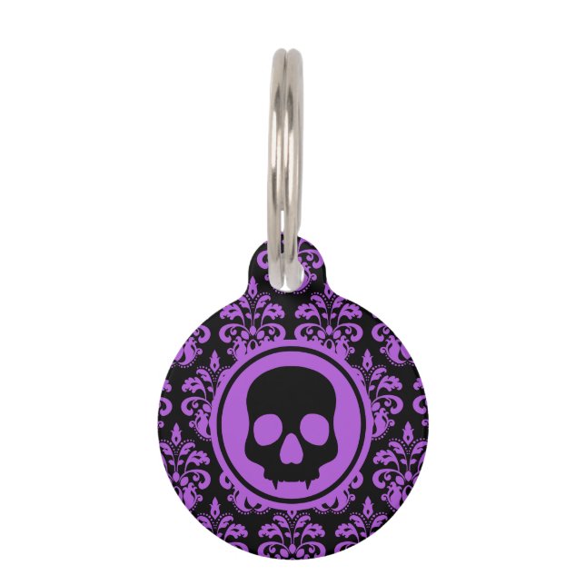 Gothic cute skull purple black spooky pet tag (Front)