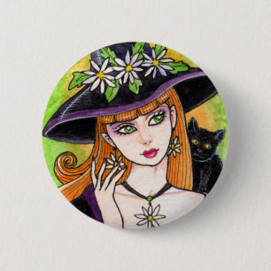 Gothic Daisy Witch Fantasy Button by Ann Howard