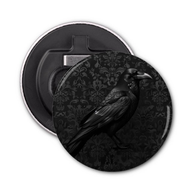 Gothic Damask and Raven Bottle Opener (Front)