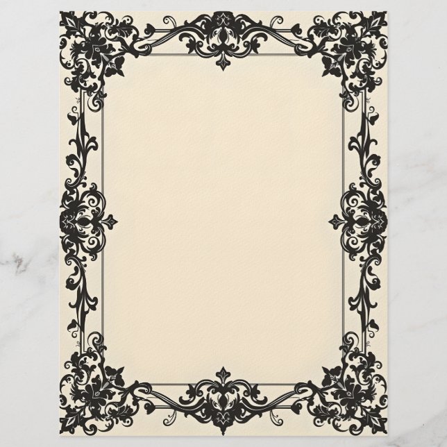 Gothic Damask Frame Stationery Paper Custom Letterhead (Front)