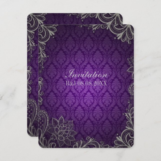 Gothic Damask lace royal purple wedding Invitation (Front/Back)