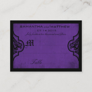 Gothic Damask Purple Grunge Wedding Place Card