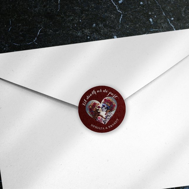 Gothic Damask Skeleton Kiss Wedding Classic Round Sticker (Creator Uploaded)