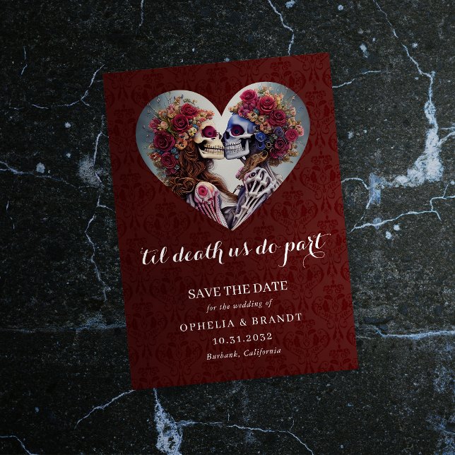 Gothic Damask Skeleton Kiss Wedding Save The Date (Creator Uploaded)