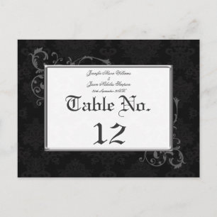 Gothic Damask Wedding Table Number Black & White Postcard