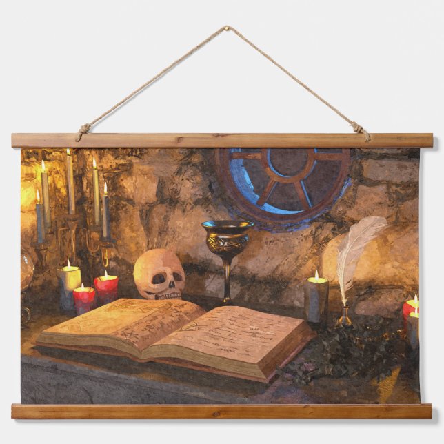 Gothic Dark Academia Candlelit Study Art Hanging Tapestry (Front)