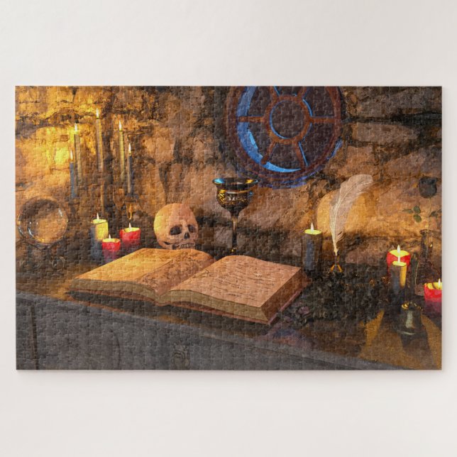 Gothic Dark Academia Candlelit Study Art Jigsaw Puzzle (Horizontal)