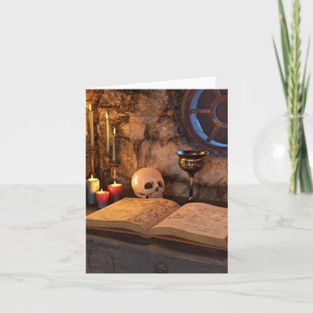 Gothic Dark Academia Candlelit Study Art Note Card (Front)