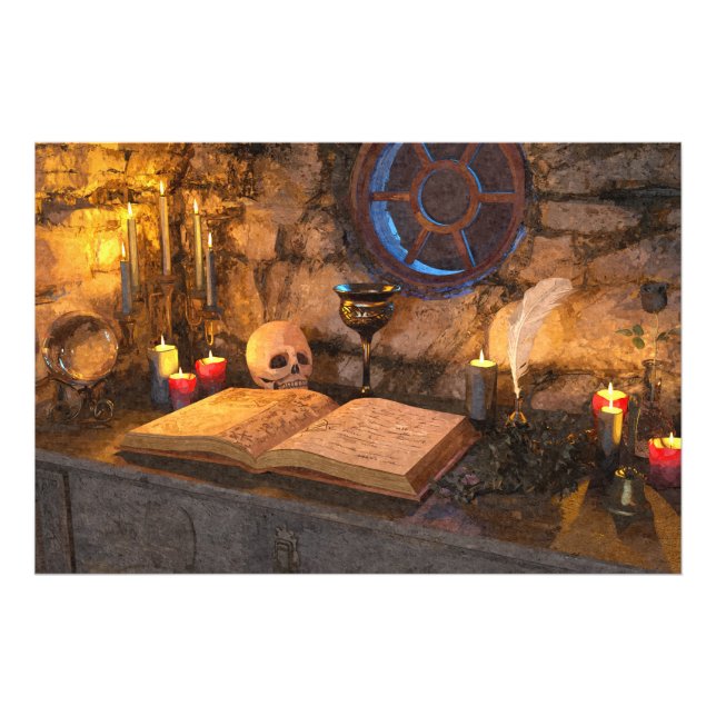 Gothic Dark Academia Candlelit Study Art Photo Print (Front)