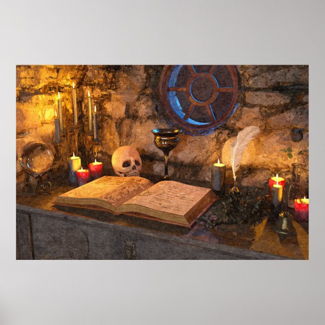 Gothic Dark Academia Candlelit Study Art Poster (Front)