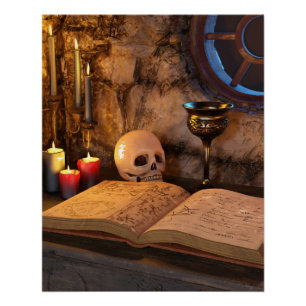 Gothic Dark Academia Candlelit Study Art Poster