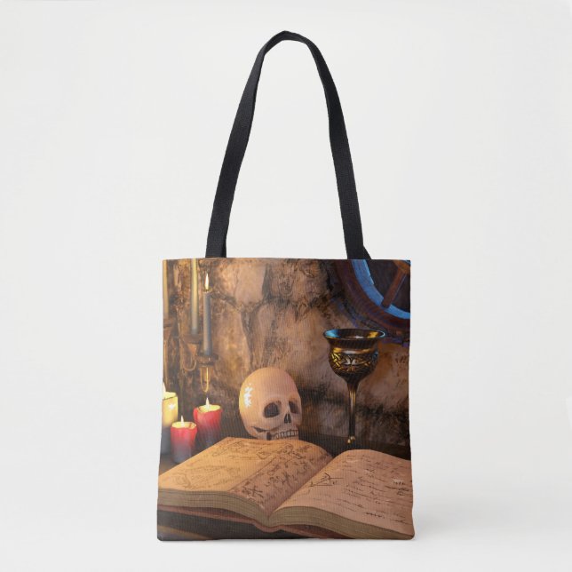 Gothic Dark Academia Candlelit Study Art Tote Bag (Front)