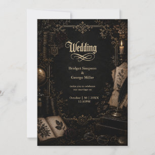 Gothic Dark Academia Library Book Wedding Invitation