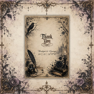 Gothic Dark Academia Raven Book Wedding Thank You Card