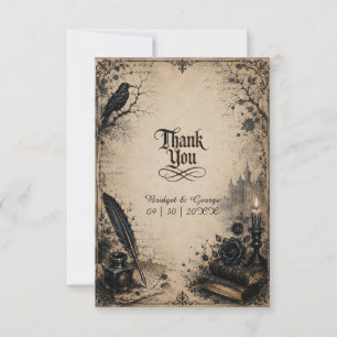 Gothic Dark Academia Raven Book Wedding Thank You Card