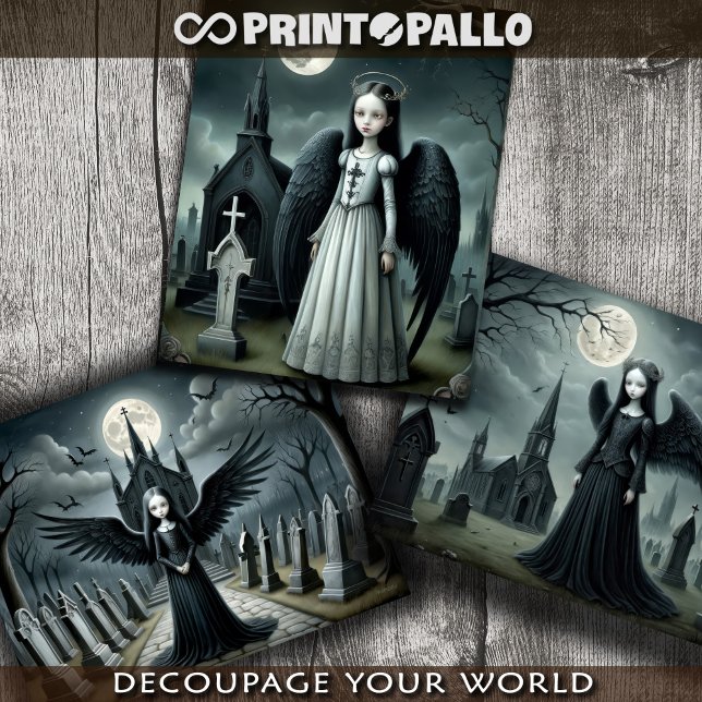 Gothic Dark Angel, cemetery under moonlight  Wrapping Paper Sheet (Creator Uploaded)