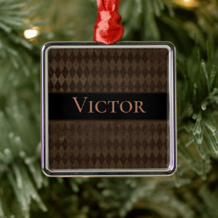 Gothic Dark Brown Harlequin Personalized  Metal Tree Decoration