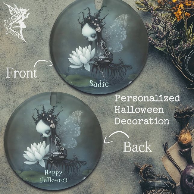 Gothic Dark Fantasy Fairy Skeleton Custom Name Ornament (Creator Uploaded)