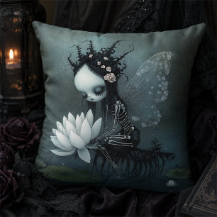 Gothic Dark Fantasy Fairy Skeleton Halloween Decor Cushion