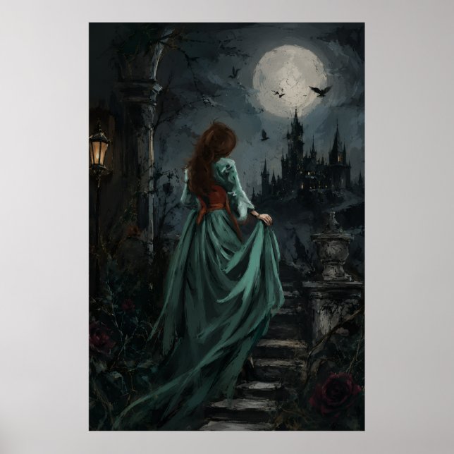 Gothic Dark Feminine Moonlight Raven Queen Poster (Front)