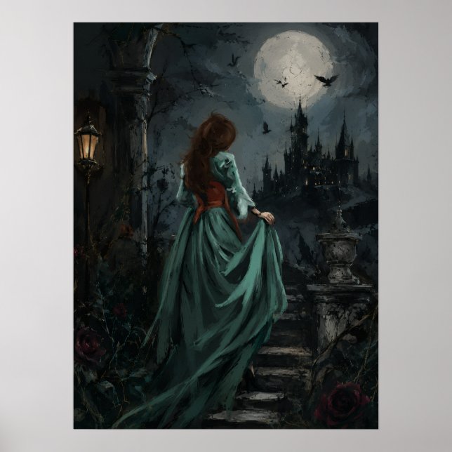 Gothic Dark Feminine Moonlight Raven Queen Poster (Front)