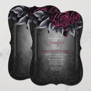 Gothic Dark Floral Burgundy birthday invitation