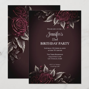Gothic Dark Floral Burgundy birthday invitation