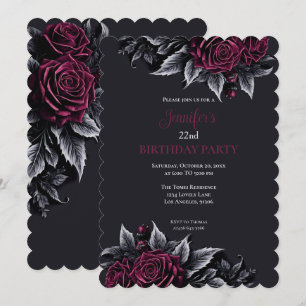 Gothic Dark Floral Burgundy birthday invitation