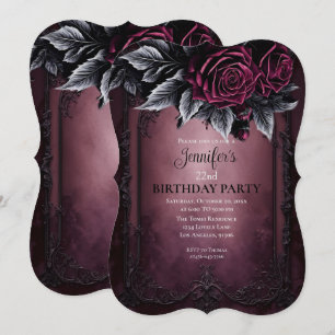 Gothic Dark Floral Burgundy birthday invitation