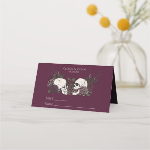 Gothic Dark Floral Burgundy Wedding Place Card