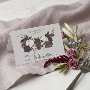 Gothic Dark Floral Light Gray Wedding Place Card