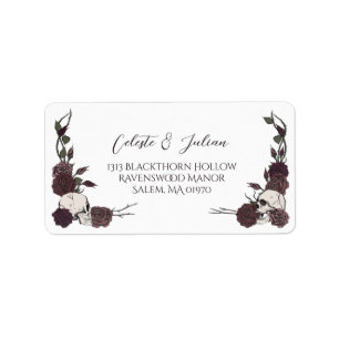 Gothic Dark Floral White Wedding Return Address Label