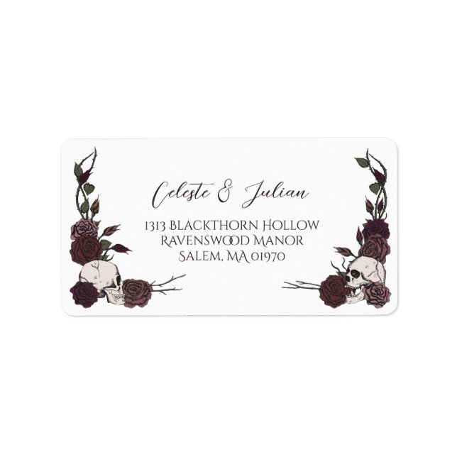 Gothic Dark Floral White Wedding Return Address Label (Front)