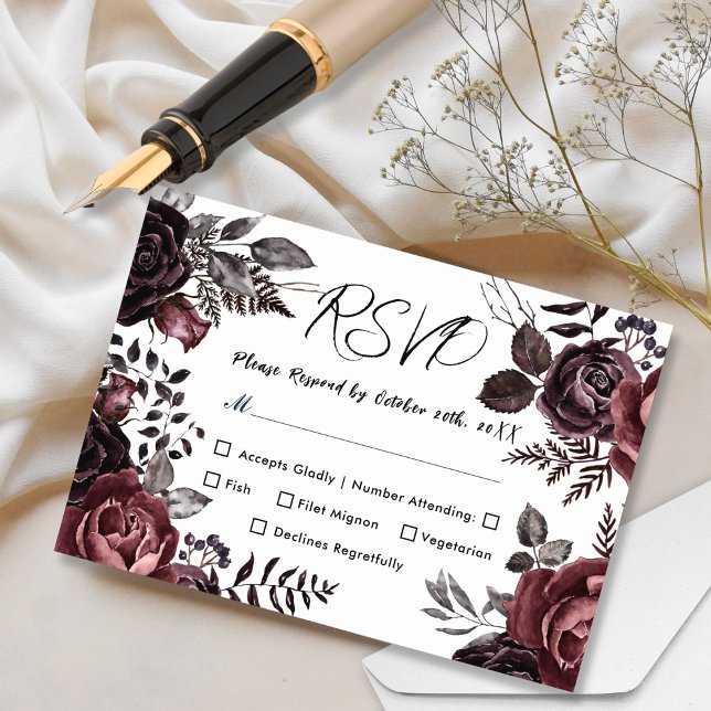 Gothic Dark Florals Vintage Wedding RSVP Card (Creator Uploaded)