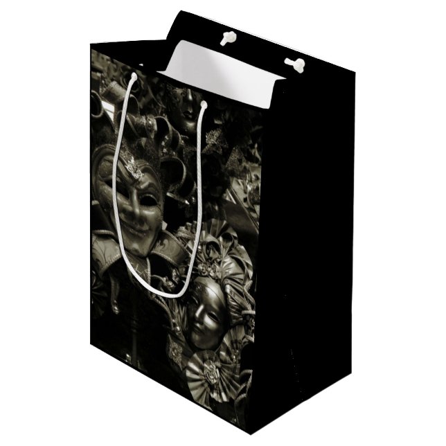 Gothic Dark Masquerade Masks Black and White Medium Gift Bag (Front Angled)