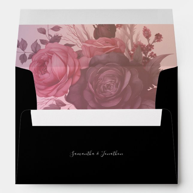 Gothic Dark Moody Floral Rose Wedding Envelope (Back (Bottom))