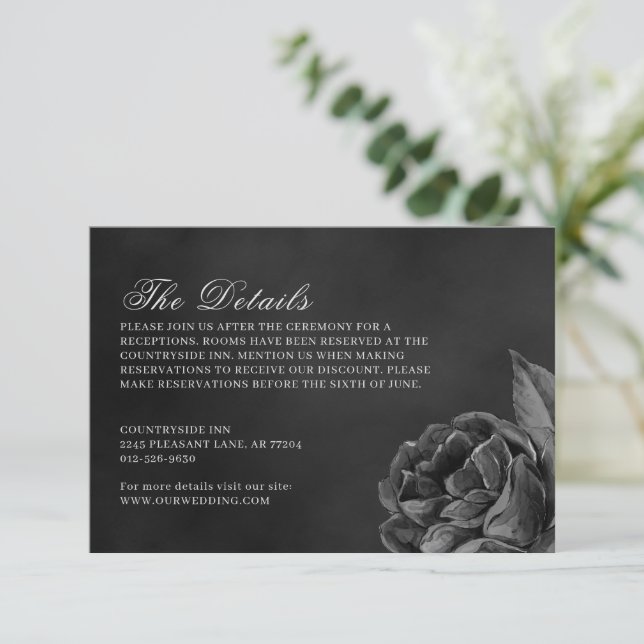 Gothic Dark Moody Monochrome Rose Wedding Enclosure Card (Standing Front)